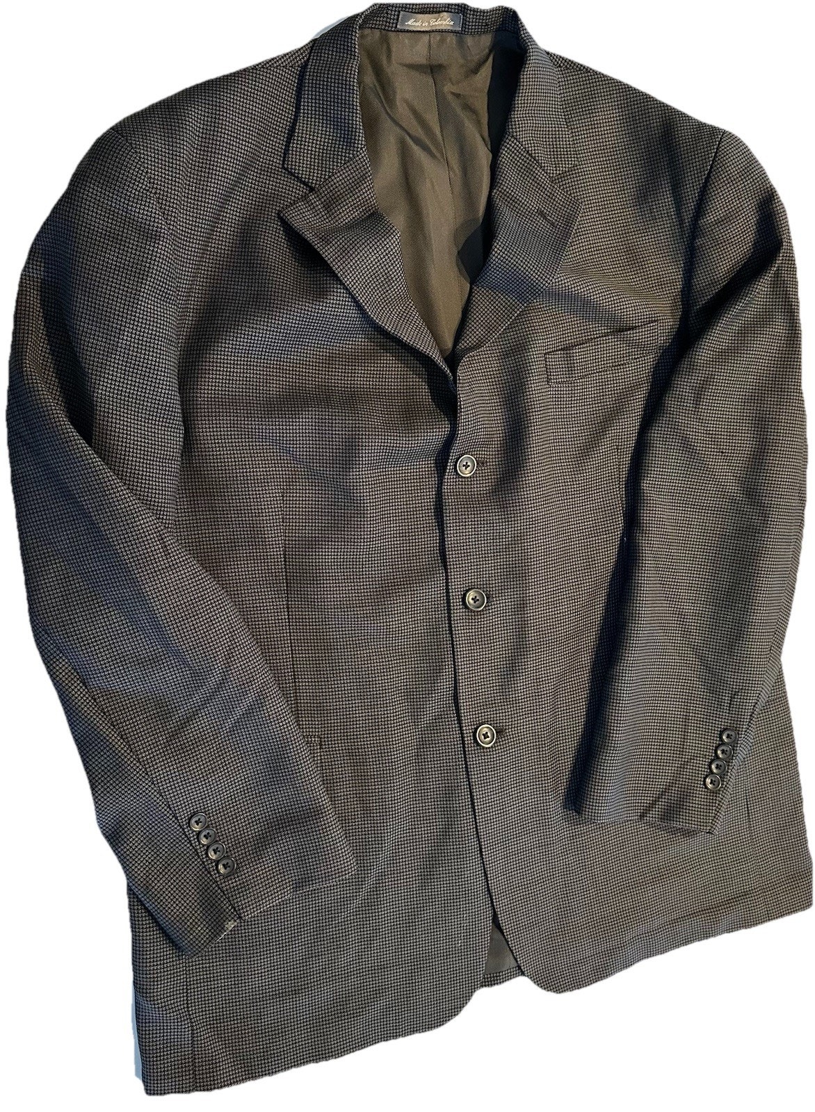 Oscar De La Renta Size 46r Suit Sports Coat Houndtooth Gray 3 Button Jacket